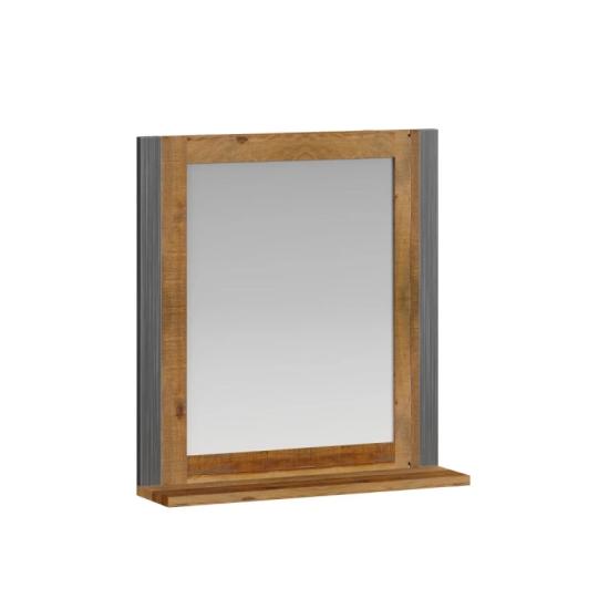 Masivní koupelnové zrcadlo Detroit z recyklované borovice a kovu, lakované, hnědé – 60×15×65 cm