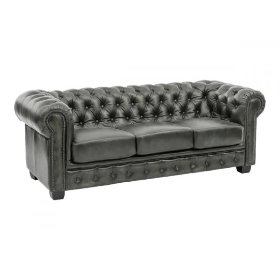 Masivní třímístná pohovka Chesterfield z pravé kůže, zelená – 200×90×72 cm