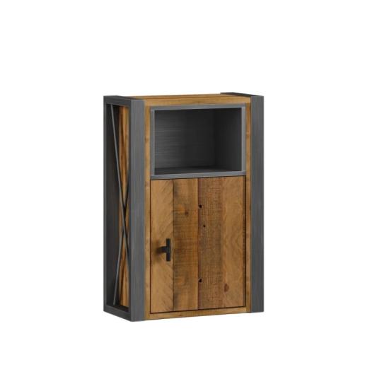 Masivní nástěnná skříňka Detroit z recyklované borovice a kovu, lakovaná, hnědá – 40×20×60 cm