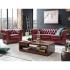 Masivní Chesterfield pohovka, pravá kůže, starožitná červená – 352×100×72 cm